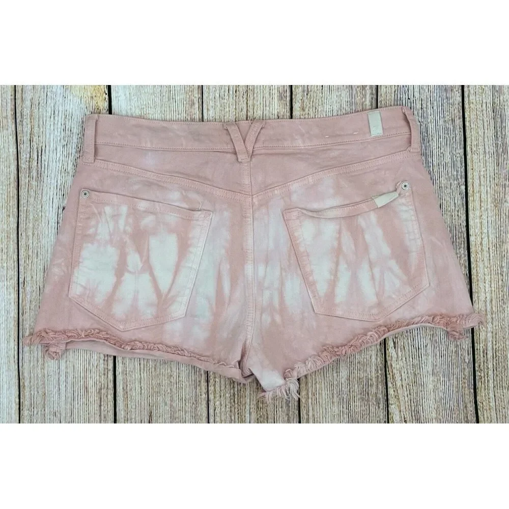 7 For All Mankind Monroe Cut Off Shorts Womens Size 30 Pink Tie Dye‎ High Rise